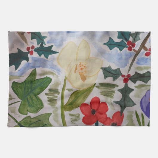 Fleurs d'hiver et serviette de thé Holly (Horizontal)