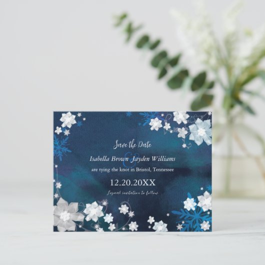 Fleurs d'hiver Mariage Bleu Marine Cartes de sauve (Debout devant)