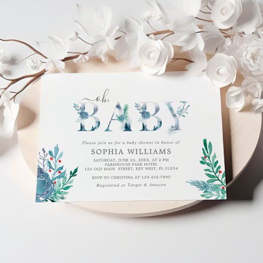 Fleurs d'hiver Oh Baby shower Invitation