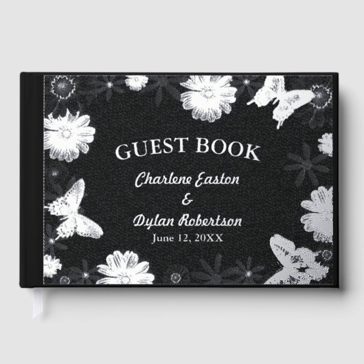 Fleurs d'huile d'argent et papillons Mariage noir (Recto)