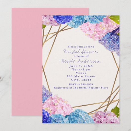 Fleurs d'Hydrangea & Cartes de printemps chic or (Devant / Derrière)
