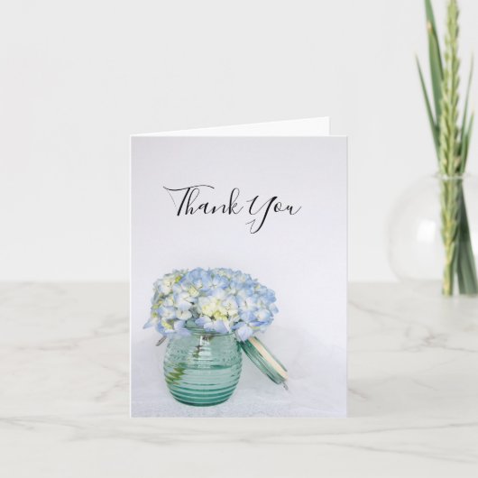 Fleurs d'Hydrangée Bleue en Merci Mariage Vase (Devant)