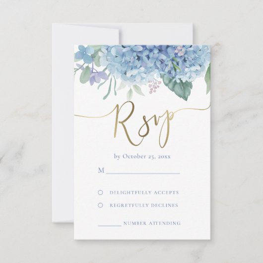 fleurs d'hydrangée bleue mariage RSVP (Devant)