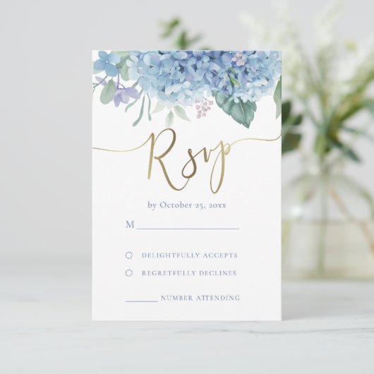 fleurs d'hydrangée bleue mariage RSVP (Debout devant)