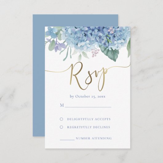 fleurs d'hydrangée bleue mariage RSVP (Devant / Derrière)