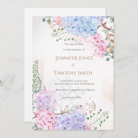 fleurs d'hydrangées faire-part de mariage (Devant / Derrière)