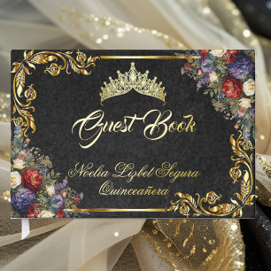 Fleurs, Diadème & Feuilles d'Or - Noir