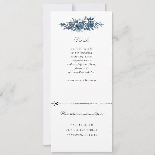 fleurs d'indigo faire-part de mariage avec rsvp at (Dos)