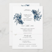 fleurs d'indigo faire-part de mariage avec rsvp at (Devant / Derrière)