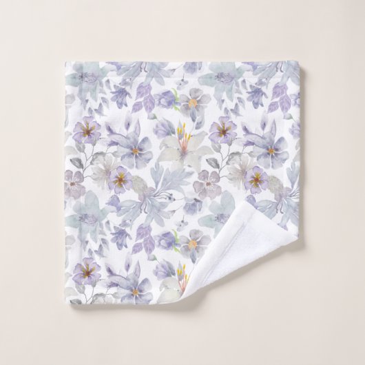 Fleurs d'Iris Florales Violet Lilas Vert Tendre (Gant de toilette)