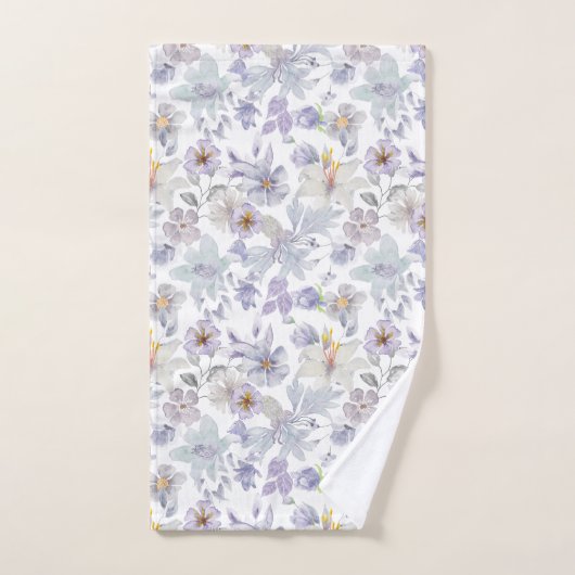 Fleurs d'Iris Violet Lilas Vert Tendre  (Serviette à main)