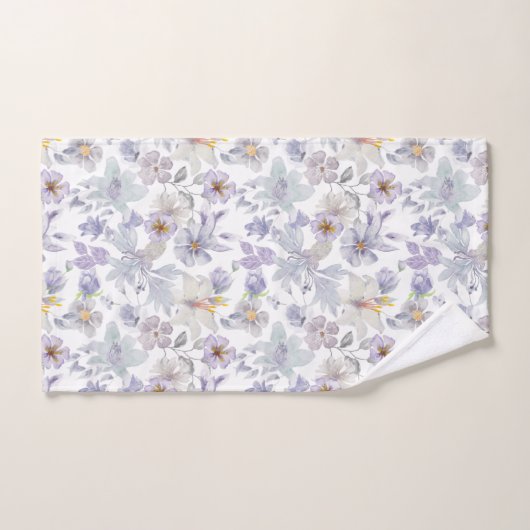 Fleurs d'Iris Violet Lilas Vert Tendre  (Serviette à main)
