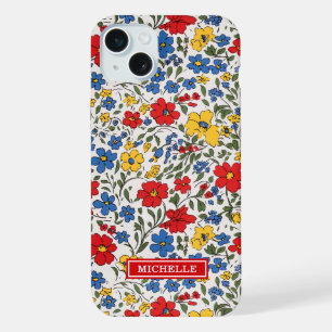 Fleurs Ditsy Bleu Rouge et Jaune Monogrammées