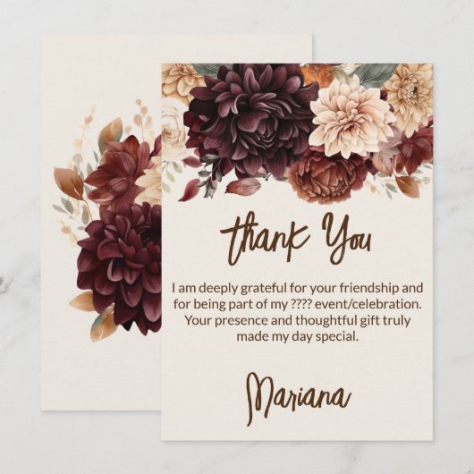 Fleurs d'ivoire beige Brown Carte de remerciements (Devant / Derrière)