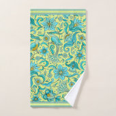 Fleurs d'oiseaux Bleus, Jaune, Beige (Serviette à main)