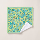 Fleurs d'oiseaux Bleus, Jaune, Beige (Gant de toilette)