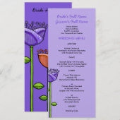 Fleurs Doodle amusantes Menu de mariage violet ora (Devant / Derrière)