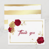 fleurs d'or bordeaux carte de remerciements géomét (Devant / Derrière)