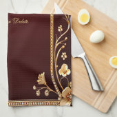 Fleurs d'or bordeaux Serviettes de cuisine (Quart Plié)