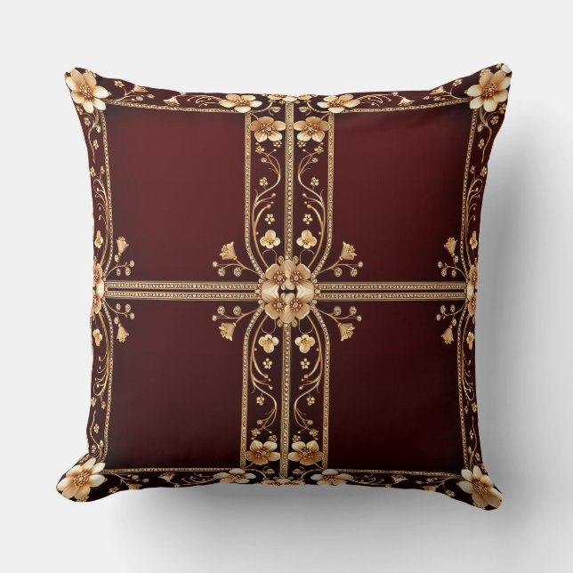 Fleurs d'or Bourgogne Lance Oreiller (Recto)