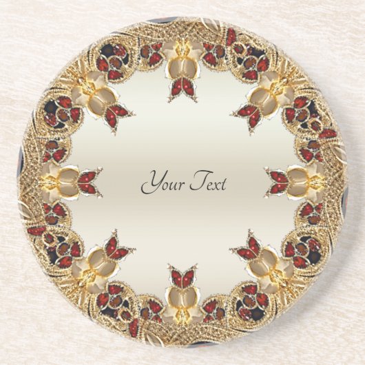 Fleurs d'or Dessous de verre en grès de grès de pi (Devant)