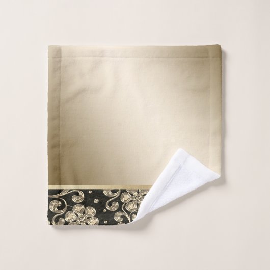 Fleurs d'or élégantes, Noir (Gant de toilette)