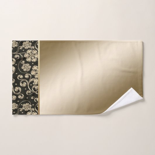 Fleurs d'or élégantes, Noir (Serviette à main)