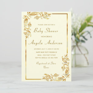 Fleurs d'or encadré Baby Girl Douche Invitation