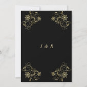 Fleurs d'or Faire-part de mariage noir avec code Q (Dos)