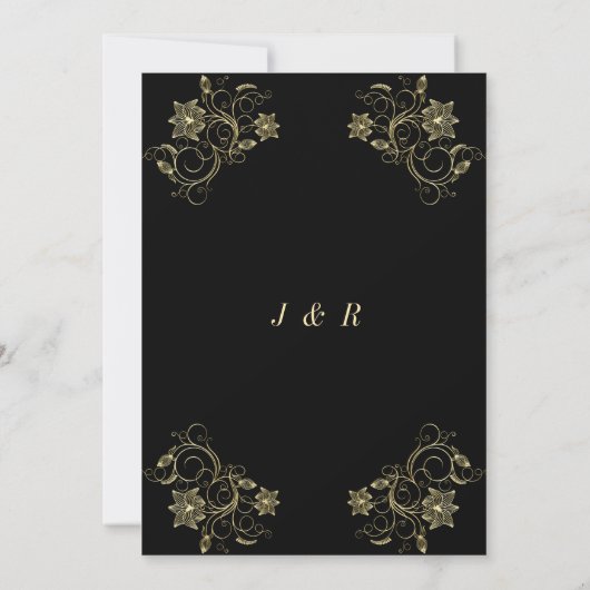Fleurs d'or Faire-part de mariage noir avec code Q (Dos)