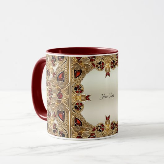 Fleurs d'or Gemstone rouge Mug (Devant gauche)
