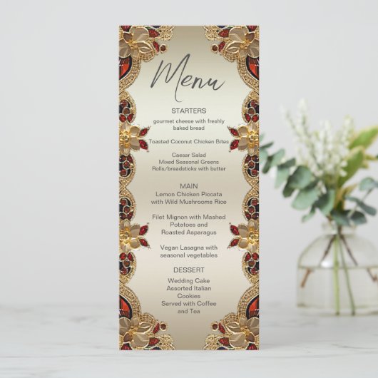 Fleurs d'or Menu Mariage en pierre rouge (Debout devant)