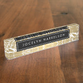 Fleurs d'or modernes Noir Cercle Bureau Plaque sig (Taille)