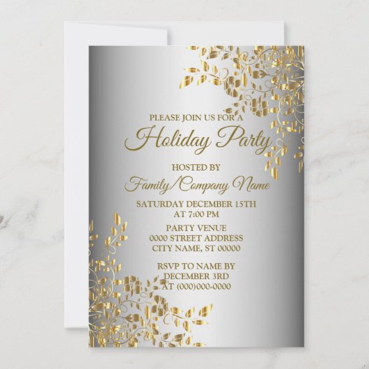 Fleurs d'or Noël Fêtes Invitation de fête (Devant)