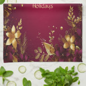 Fleurs d'or rouge Bourgogne Serviette de cuisine d (Plié)
