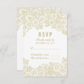Fleurs d'or sur carte RSVP réponse blanche (Devant / Derrière)