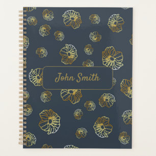 Fleurs d'or sur le script de motif floral Black_