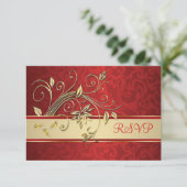 Fleurs d'or sur mariage damassé rouge RSVP (Debout devant)