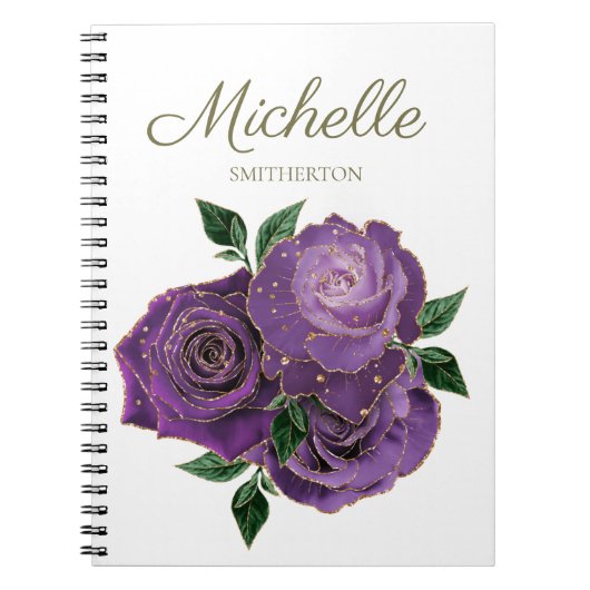 Fleurs d'or violet Carnet personnalisé blanc (Devant)