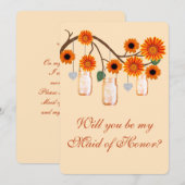 Fleurs d'Orange en Pot Mason, Carte de Demoiselle  (Devant / Derrière)