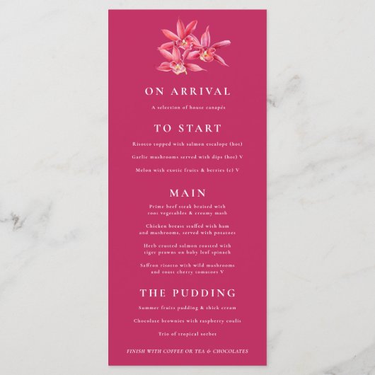 Fleurs d'orchidées rouges aquarelle menu mariage (Dos)