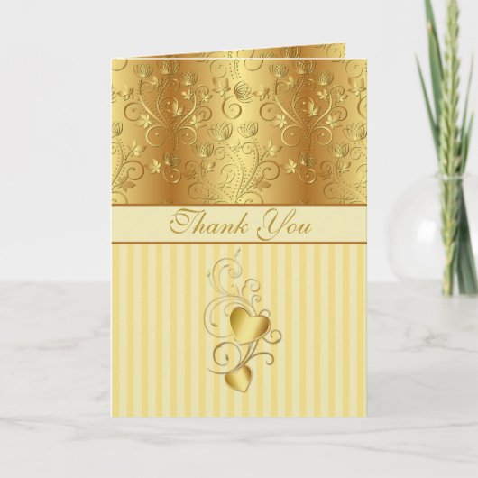 Fleurs dorées, cœurs Mariage Merci (Devant)