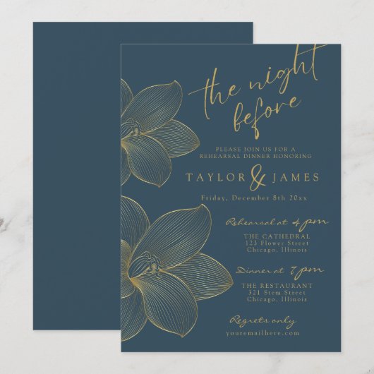 Fleurs dorées Invitation (Devant / Derrière)