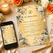 Fleurs Dorées Invitation Noces d'Or