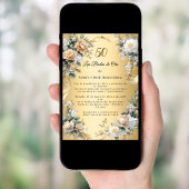 Fleurs Dorées Invitation Noces d'Or