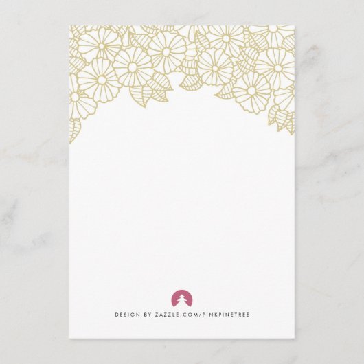 Fleurs dorées sur carte d'insertion de mariage bla (Dos)