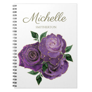 Fleurs dorées violettes Cahier personnalisé blanc
