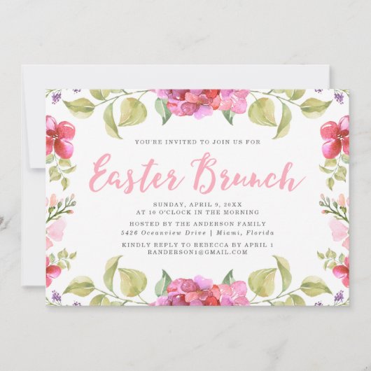 Fleurs douces | Invitation de Brunch de Pâques (Devant)