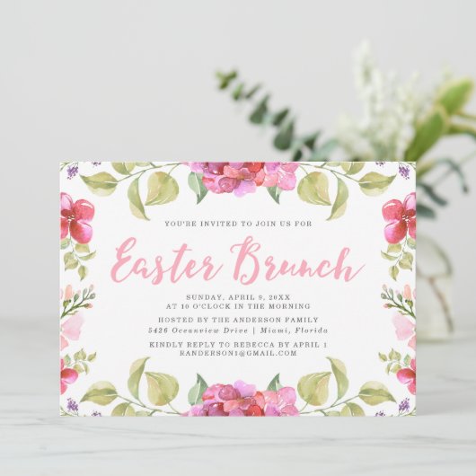 Fleurs douces | Invitation de Brunch de Pâques (Debout devant)