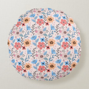Fleurs douces & Petits Coeurs Coussin rond